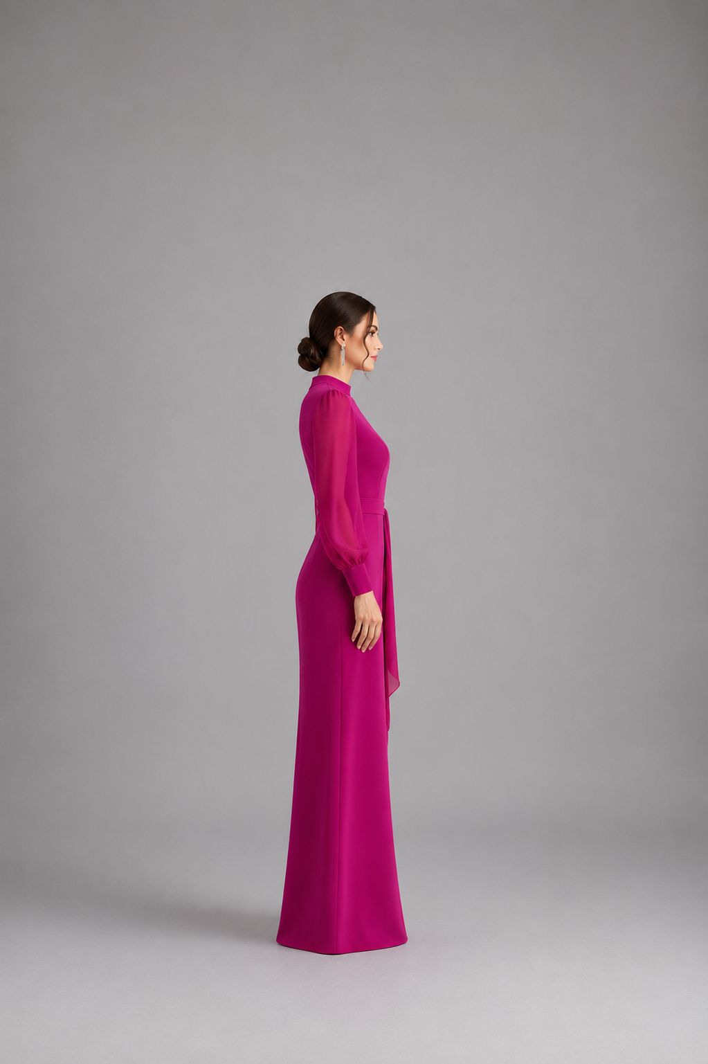 High-Neck Draped Maxi Dress - Fuchsia