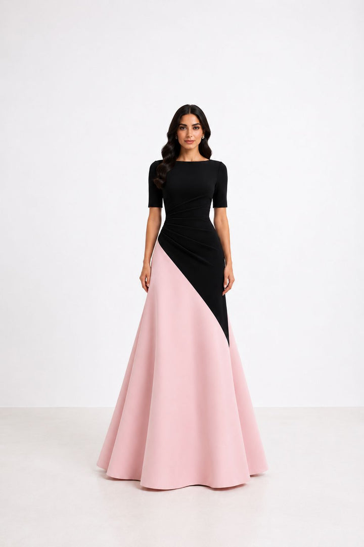 Draped Color-Block Gown – Blush