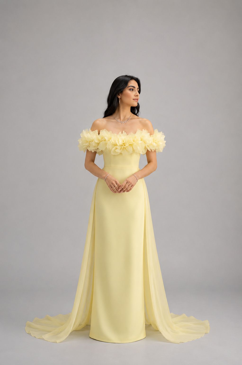 Floral Off-Shoulder Gown – Lemon