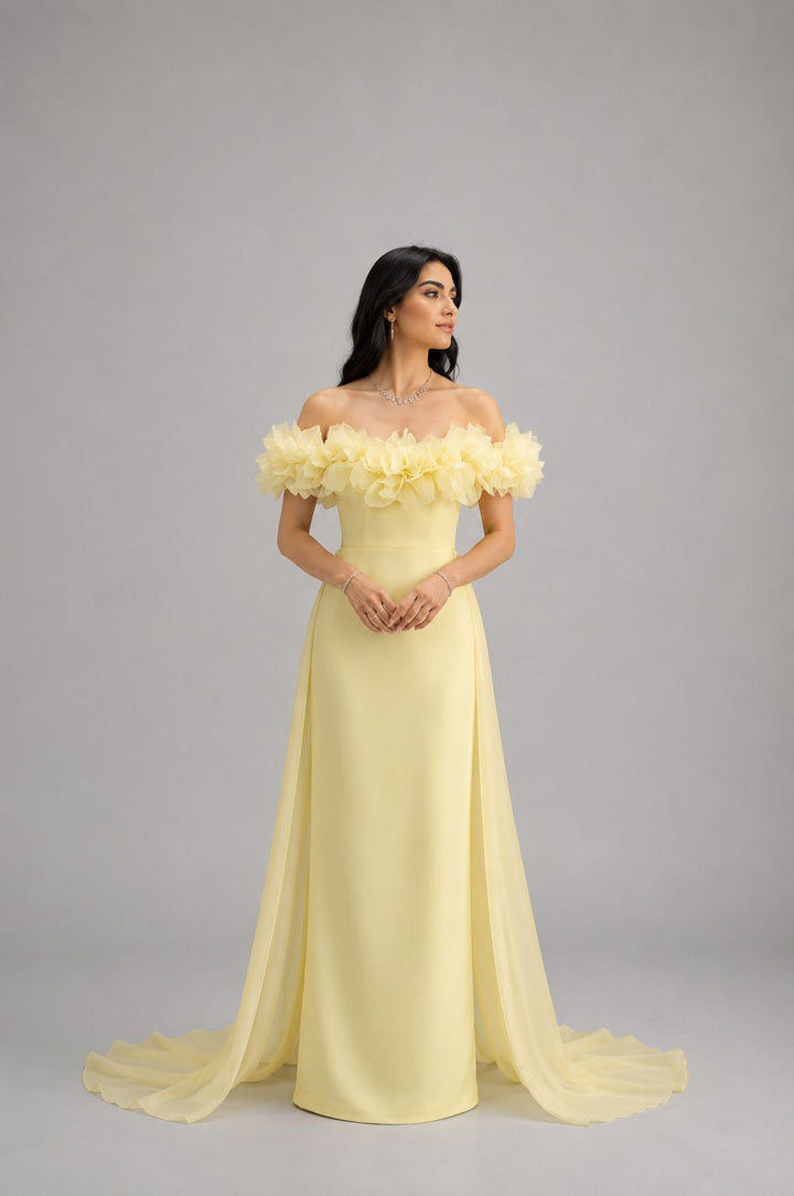 Floral Off-Shoulder Gown – Lemon