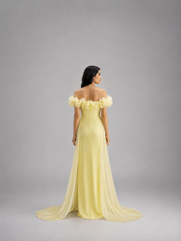 Floral Off-Shoulder Gown – Lemon