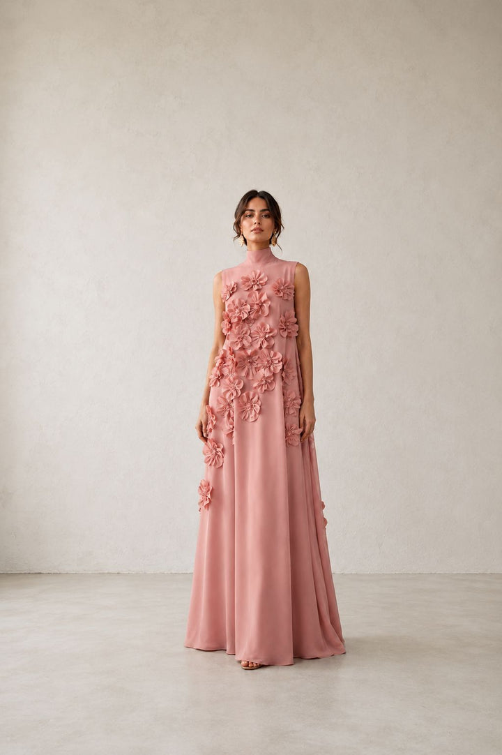 Floral Appliqué A-Line Gown – Rose