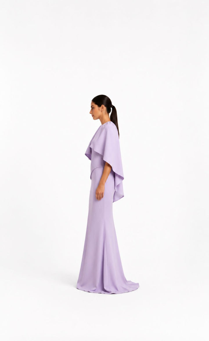 Asymmetric Cape Gown – Lilac