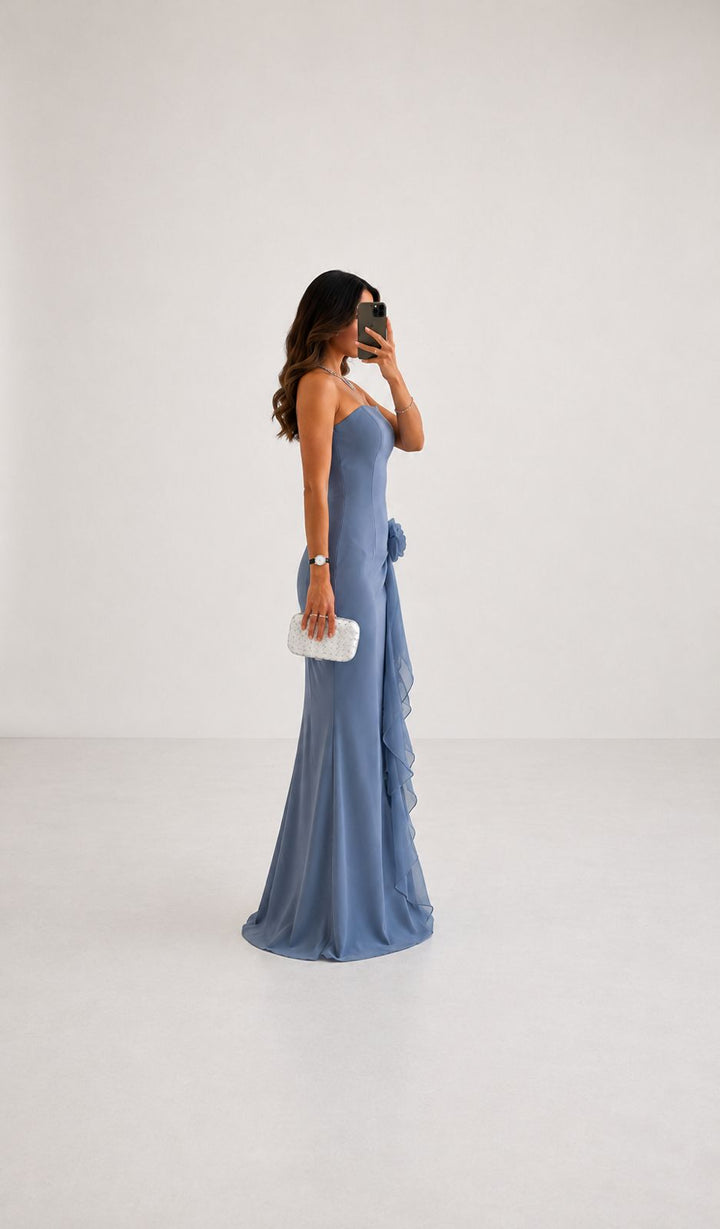 Floral Ruffle Gown – Steel