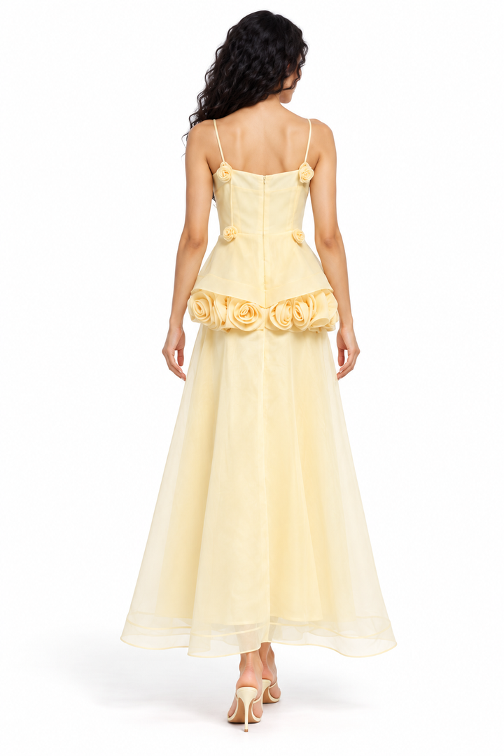Floral Rosette Peplum Evening Gown - Rosamira