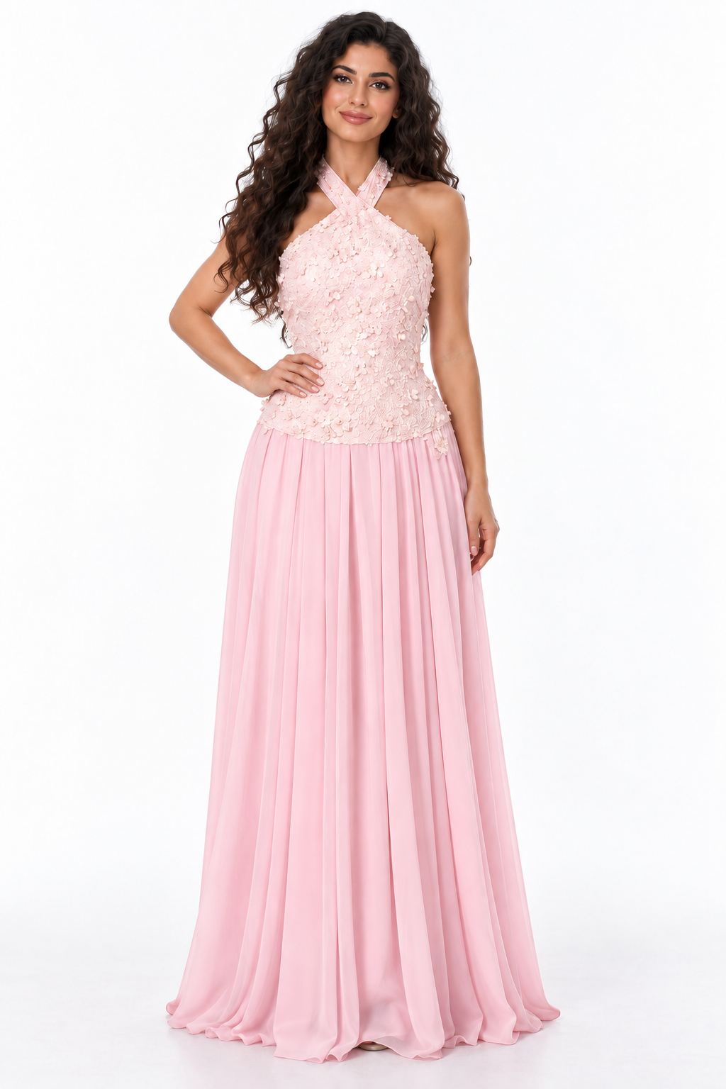 Beaded Halter Pleated Evening - Rosalia