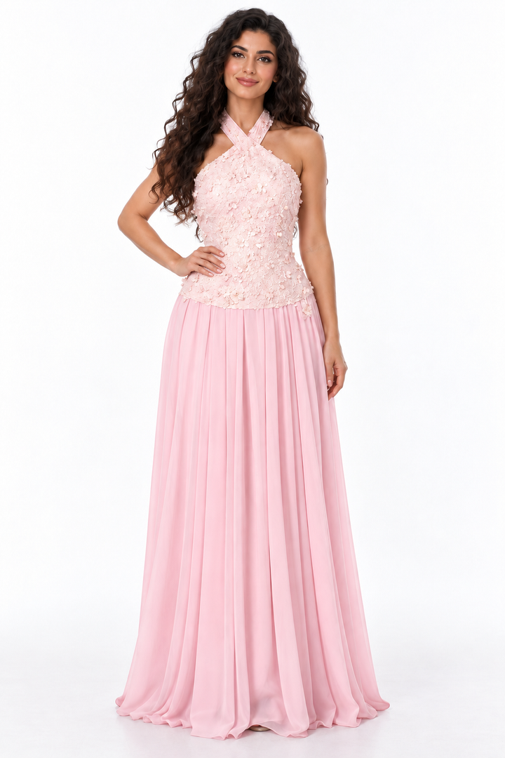 Beaded Halter Pleated Evening - Rosalia