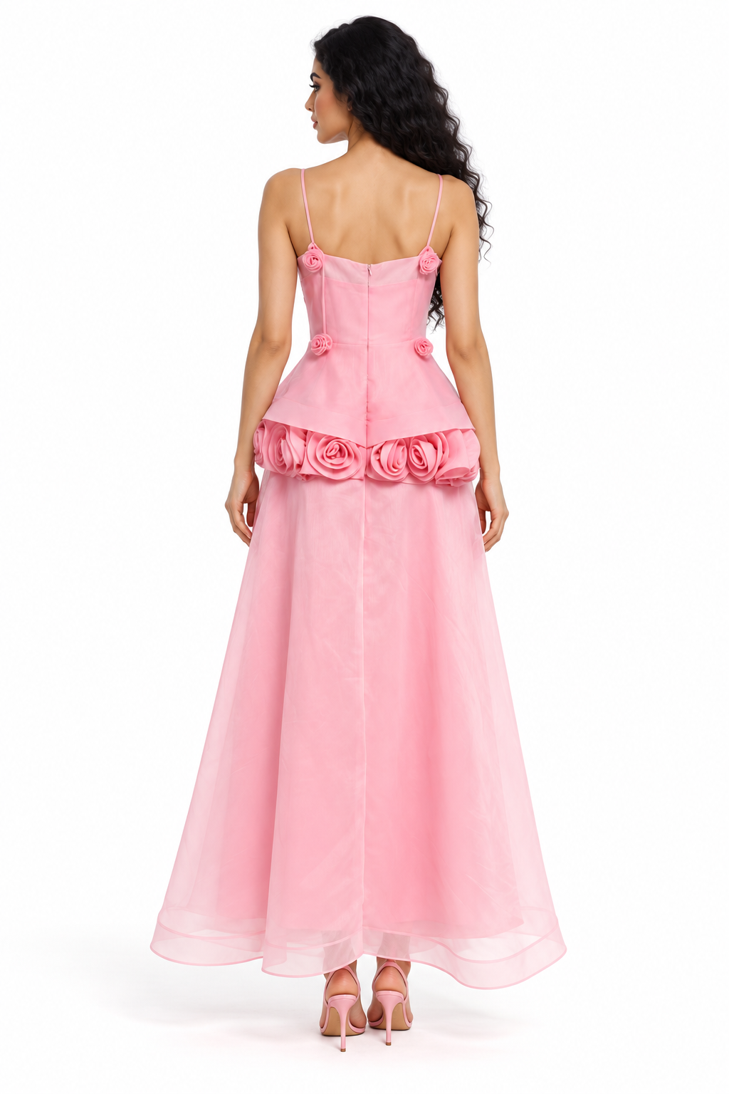 Floral Rosette Peplum Evening Gown - Rosamira