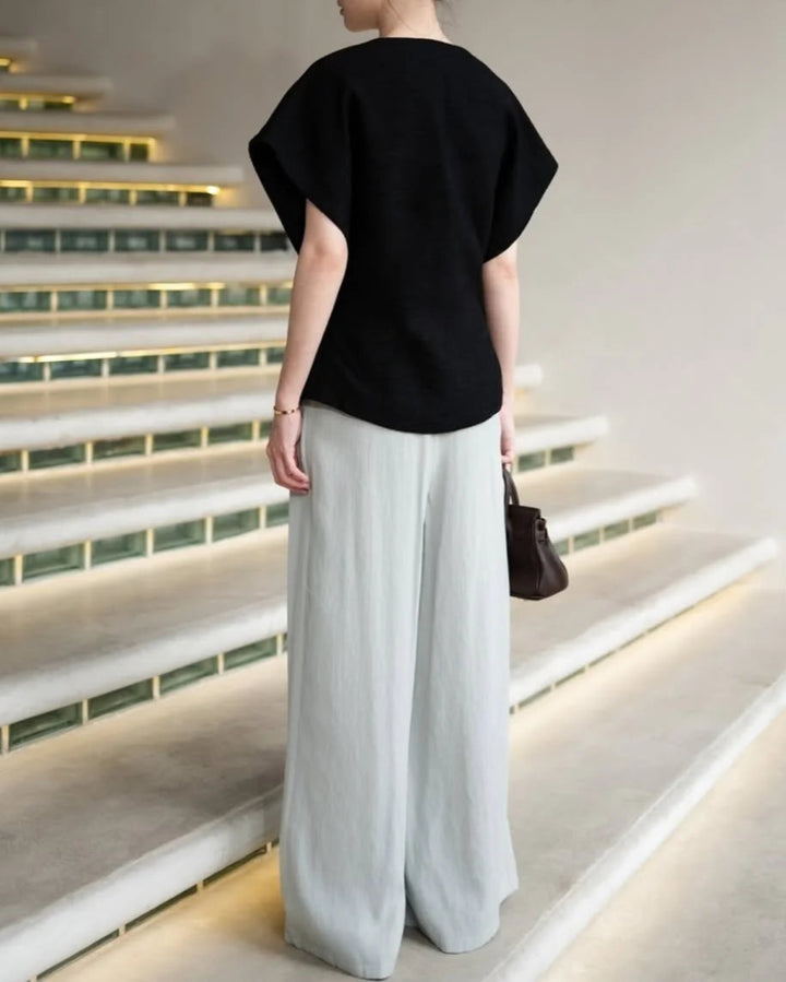 Geplooide top met uitlopende mouwen en maxi-rok set met tailleband – Rosiny 