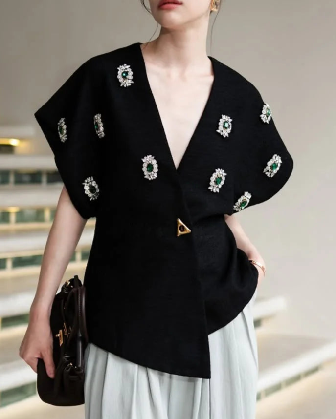 Geplooide top met uitlopende mouwen en maxi-rok set met tailleband – Rosiny 