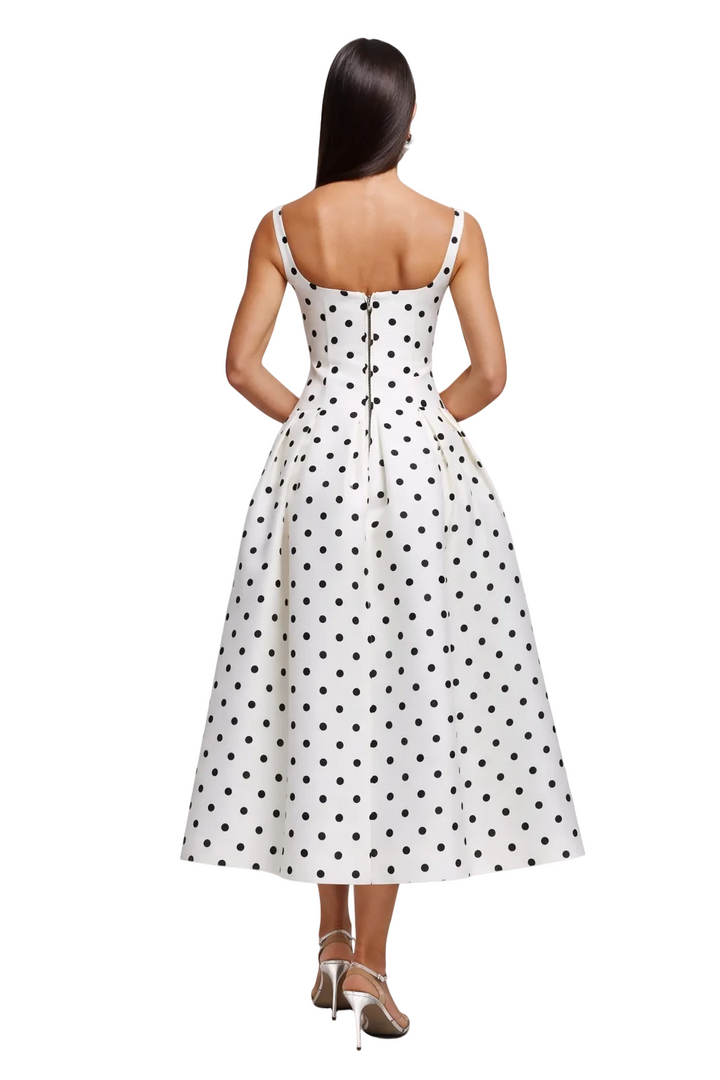 Sleeveless Polka Dot Midi Dress with Flared Skirt – ELLA