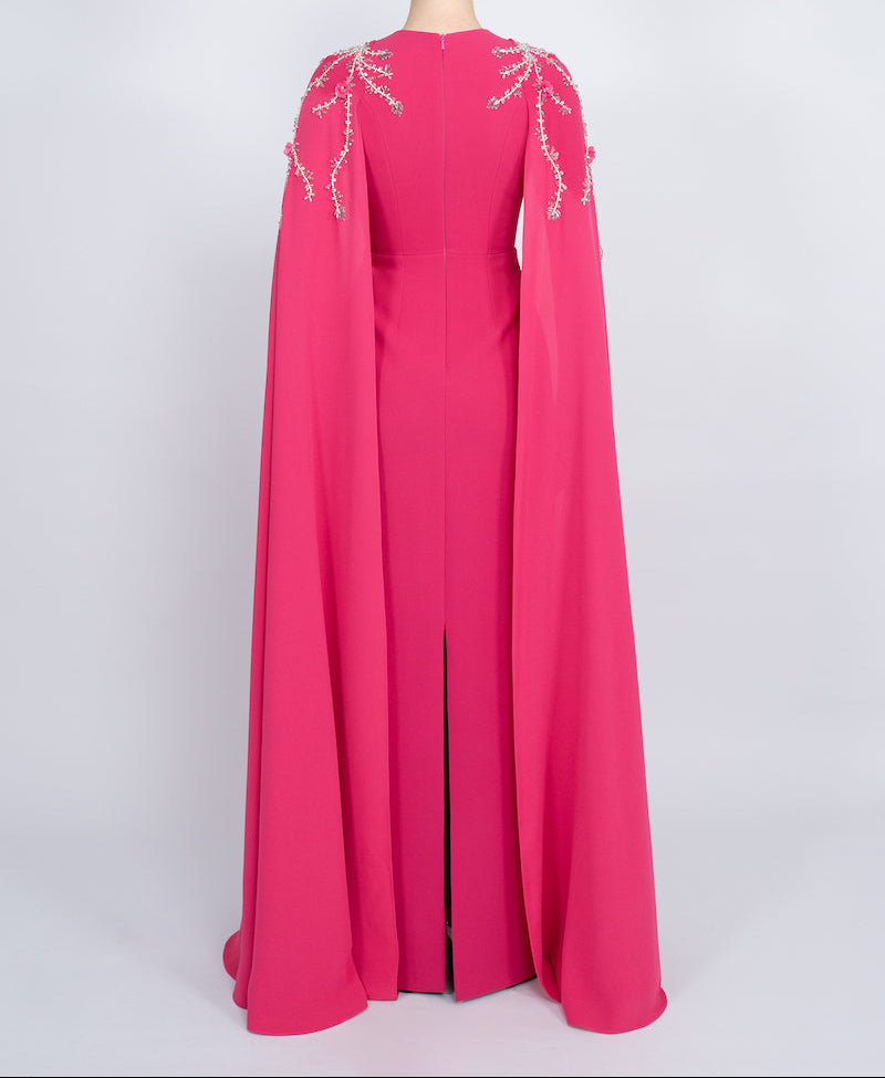 embellished cape gown with front slit – FUCHSIAE