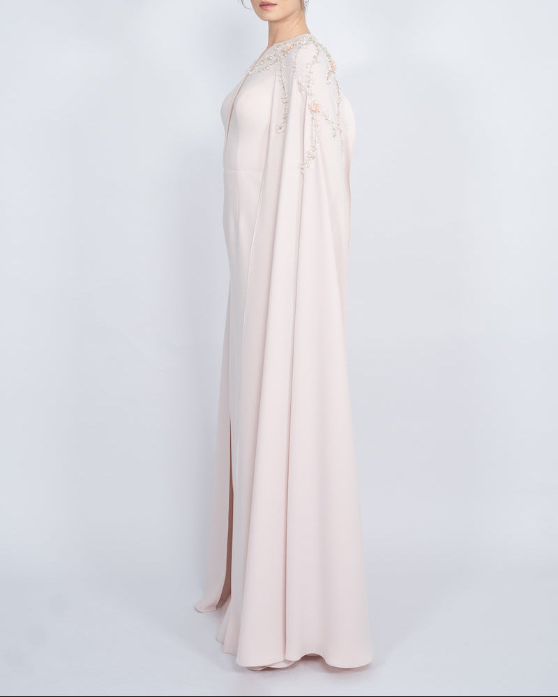 embellished cape gown with plunging neckline – POWDERE