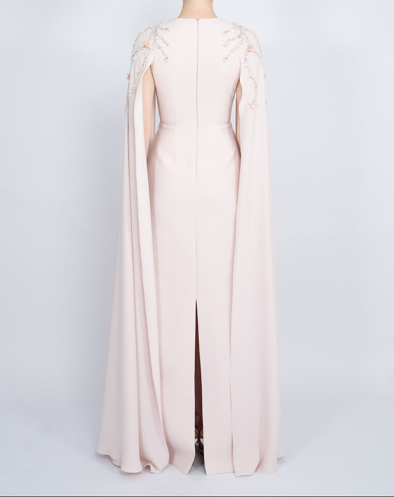 embellished cape gown with plunging neckline – POWDERE
