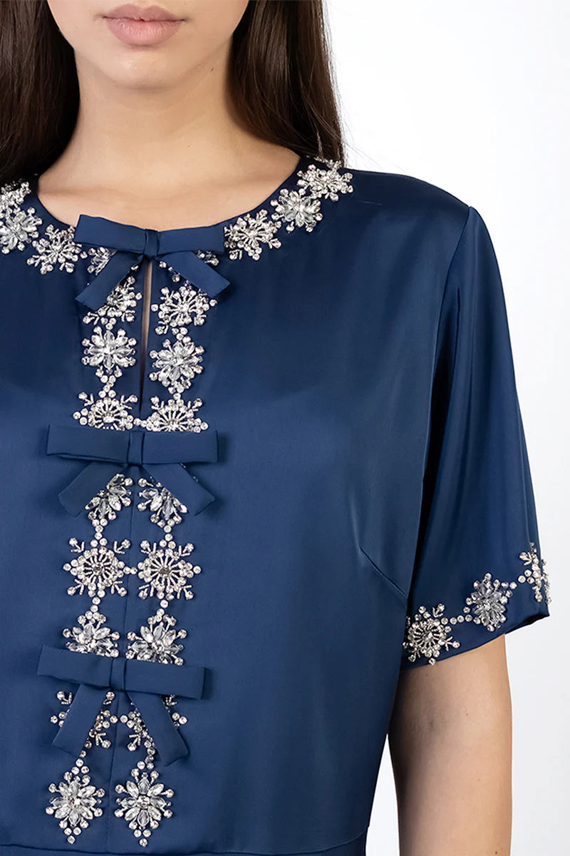 short-sleeve A-line gown with embellished neckline – NADIA
