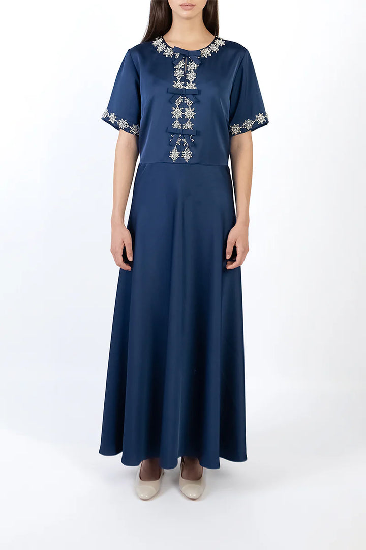 short-sleeve A-line gown with embellished neckline – NADIA