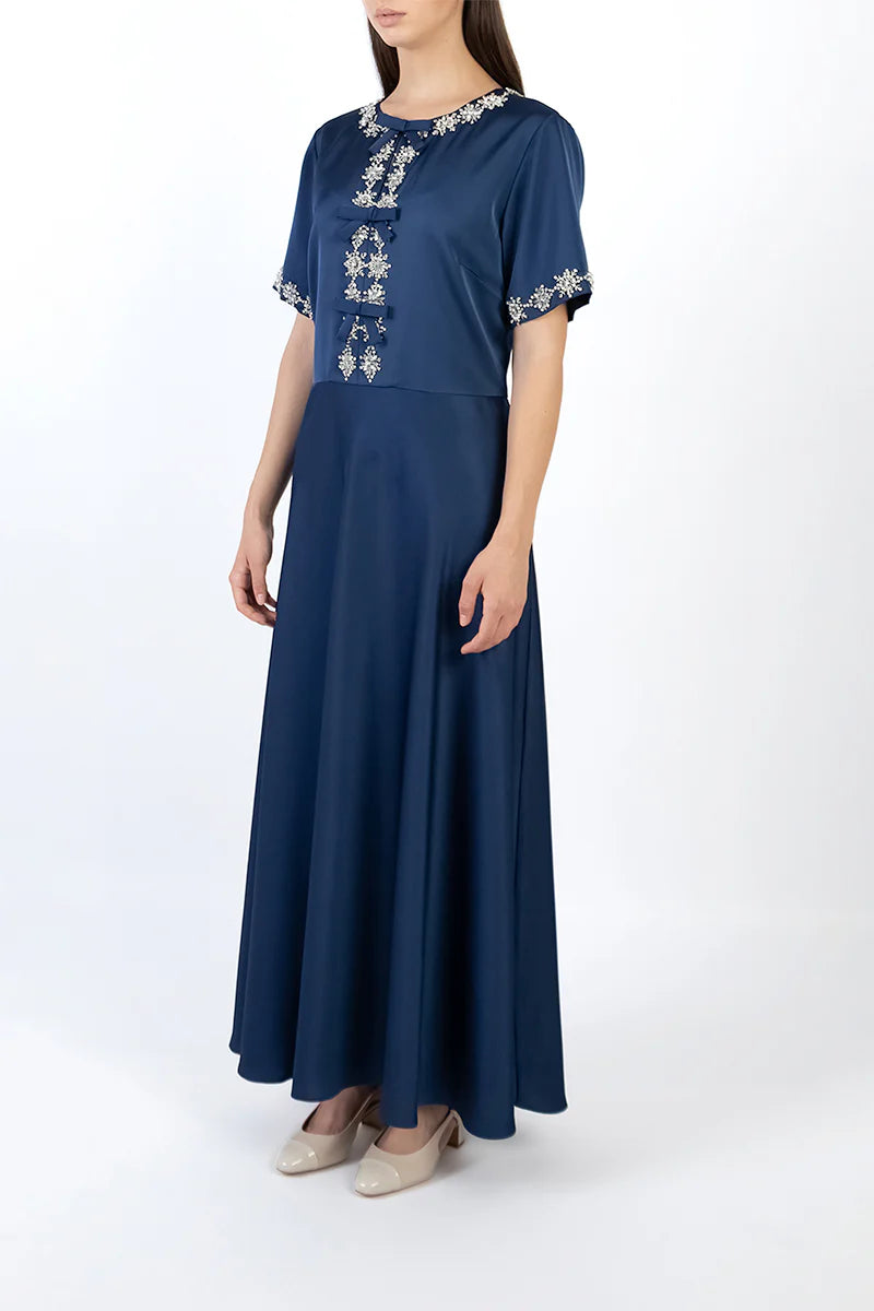 short-sleeve A-line gown with embellished neckline – NADIA