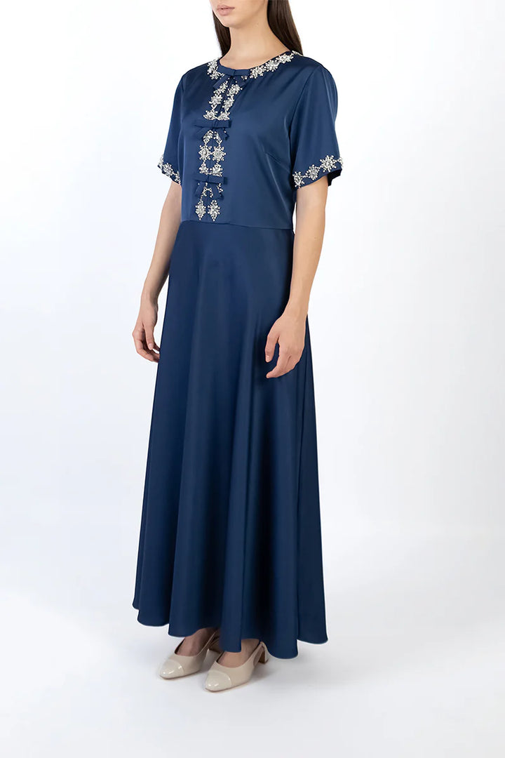 short-sleeve A-line gown with embellished neckline – NADIA