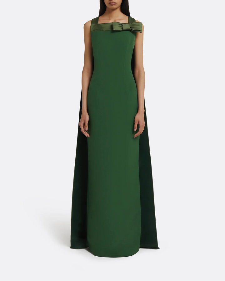sleeveless column gown with satin bow neckline – EMERALDINE