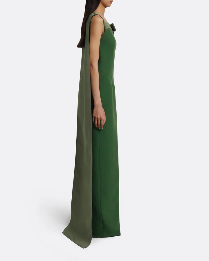 sleeveless column gown with satin bow neckline – EMERALDINE