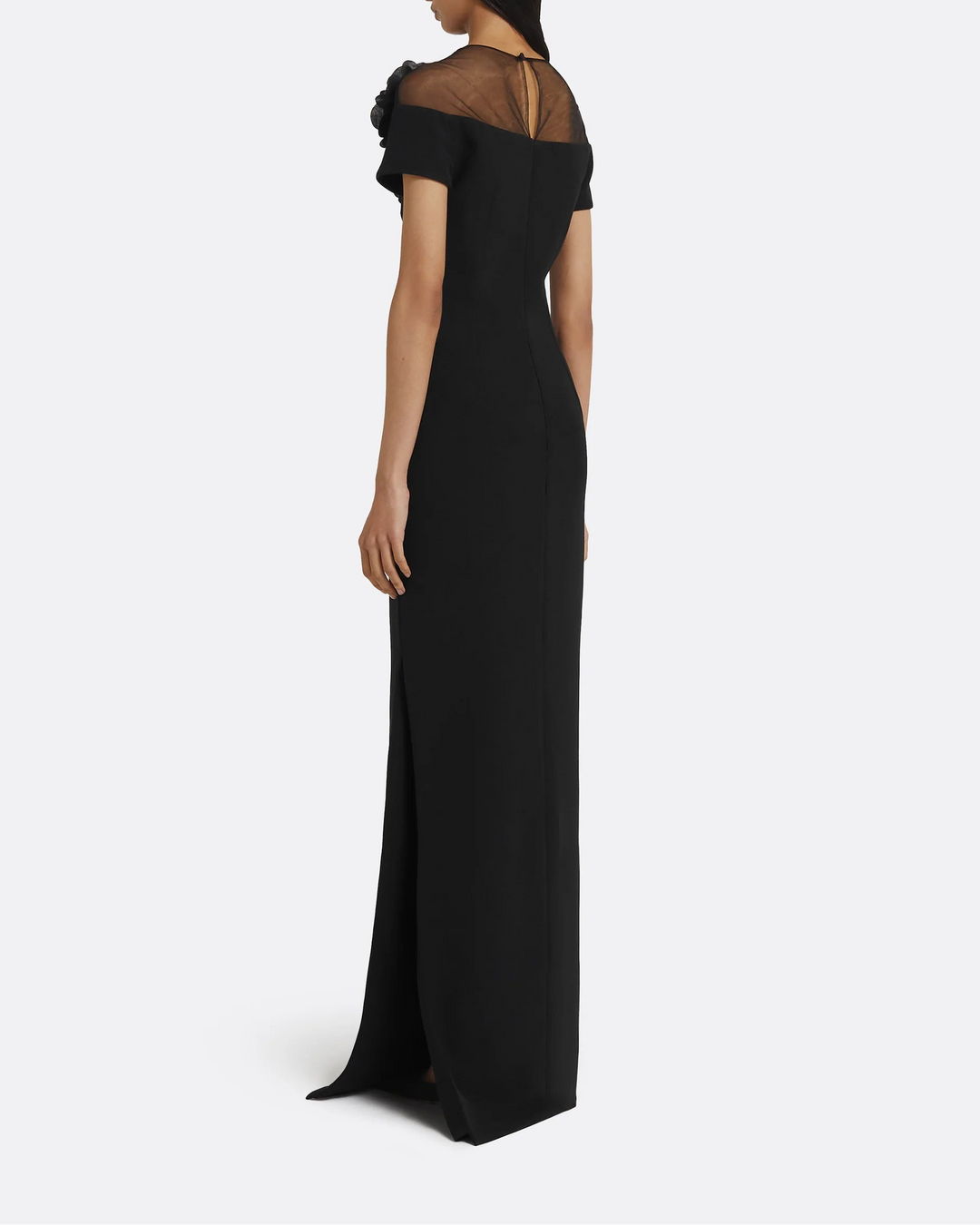 sheer-yoke gown with 3D floral appliqué – VESPER