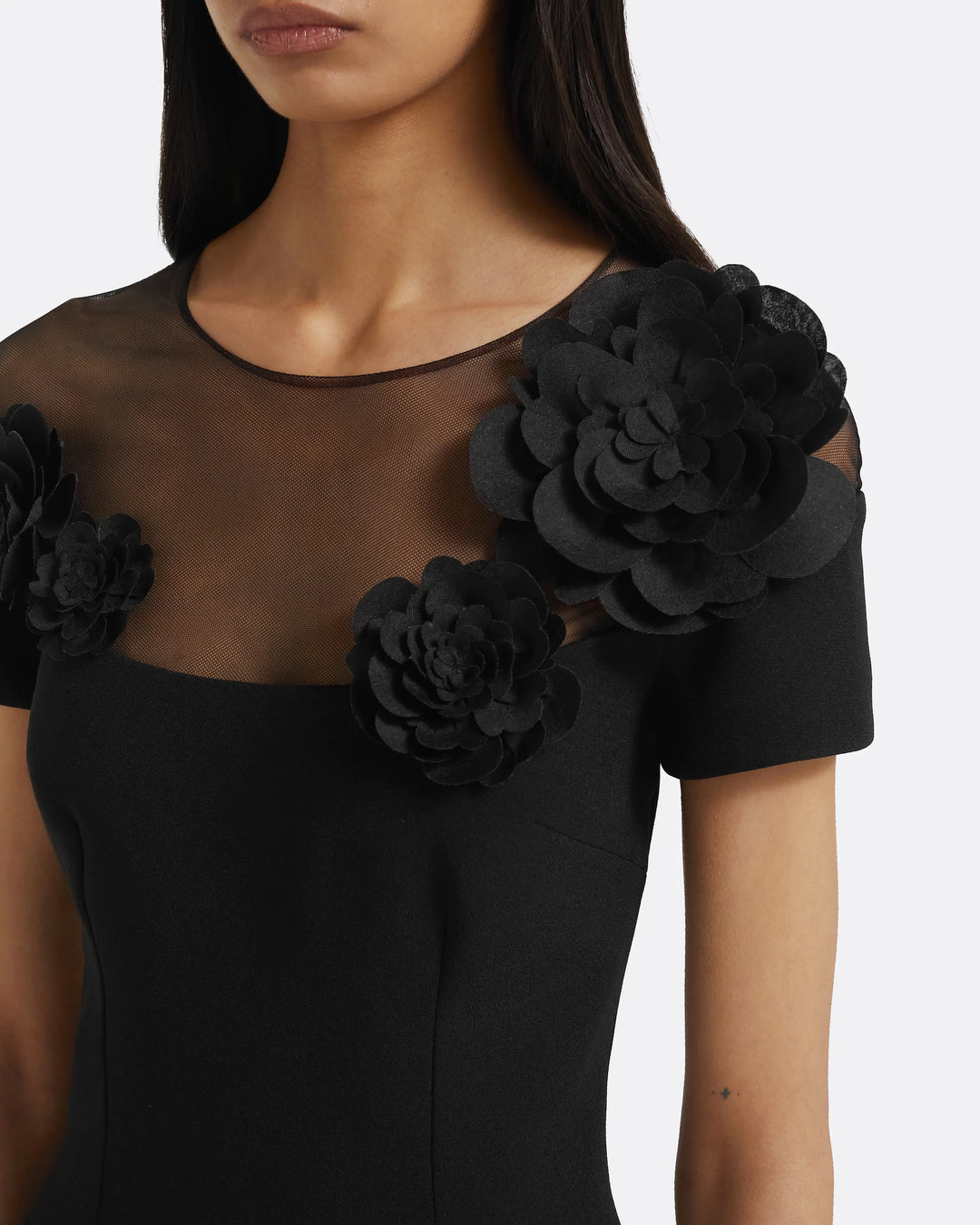 sheer-yoke gown with 3D floral appliqué – VESPER