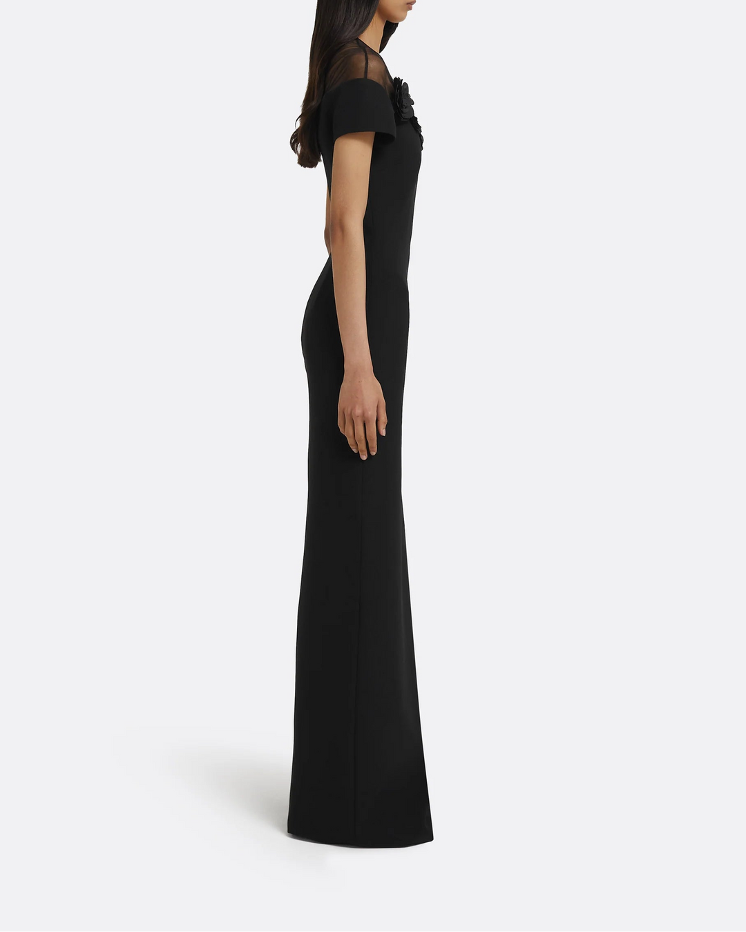 sheer-yoke gown with 3D floral appliqué – VESPER