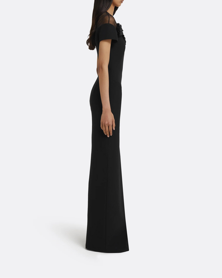 sheer-yoke gown with 3D floral appliqué – VESPER