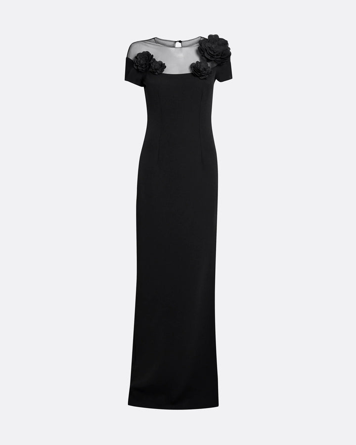 sheer-yoke gown with 3D floral appliqué – VESPER