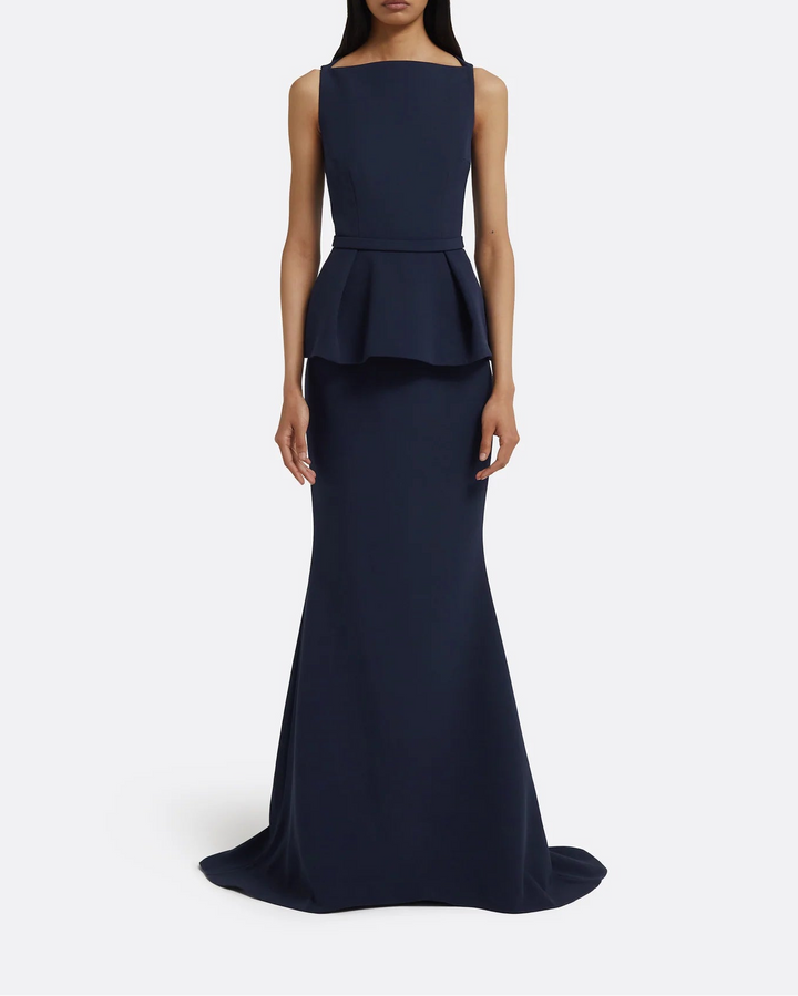 sleeveless mermaid gown with structured peplum – MARITZA