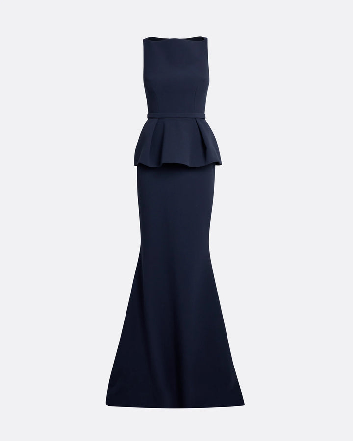 sleeveless mermaid gown with structured peplum – MARITZA