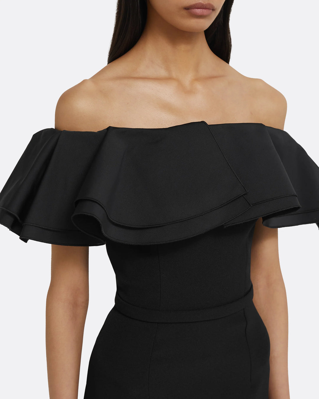off-shoulder gown with sculpted ruffle neckline – NERIA