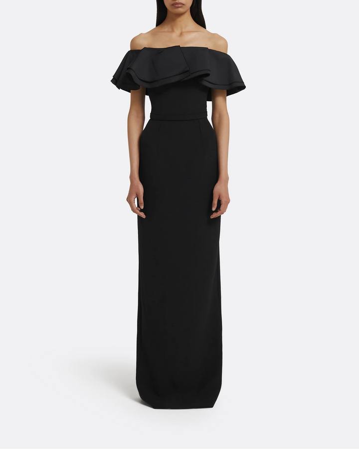 off-shoulder gown with sculpted ruffle neckline – NERIA