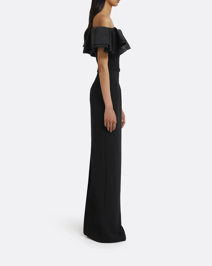 off-shoulder gown with sculpted ruffle neckline – NERIA