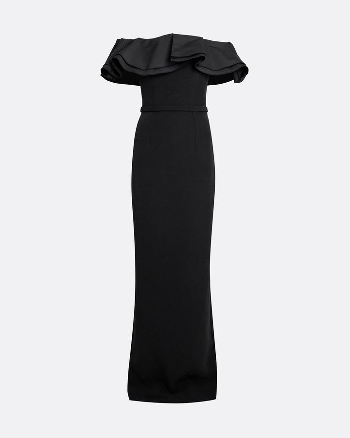 off-shoulder gown with sculpted ruffle neckline – NERIA