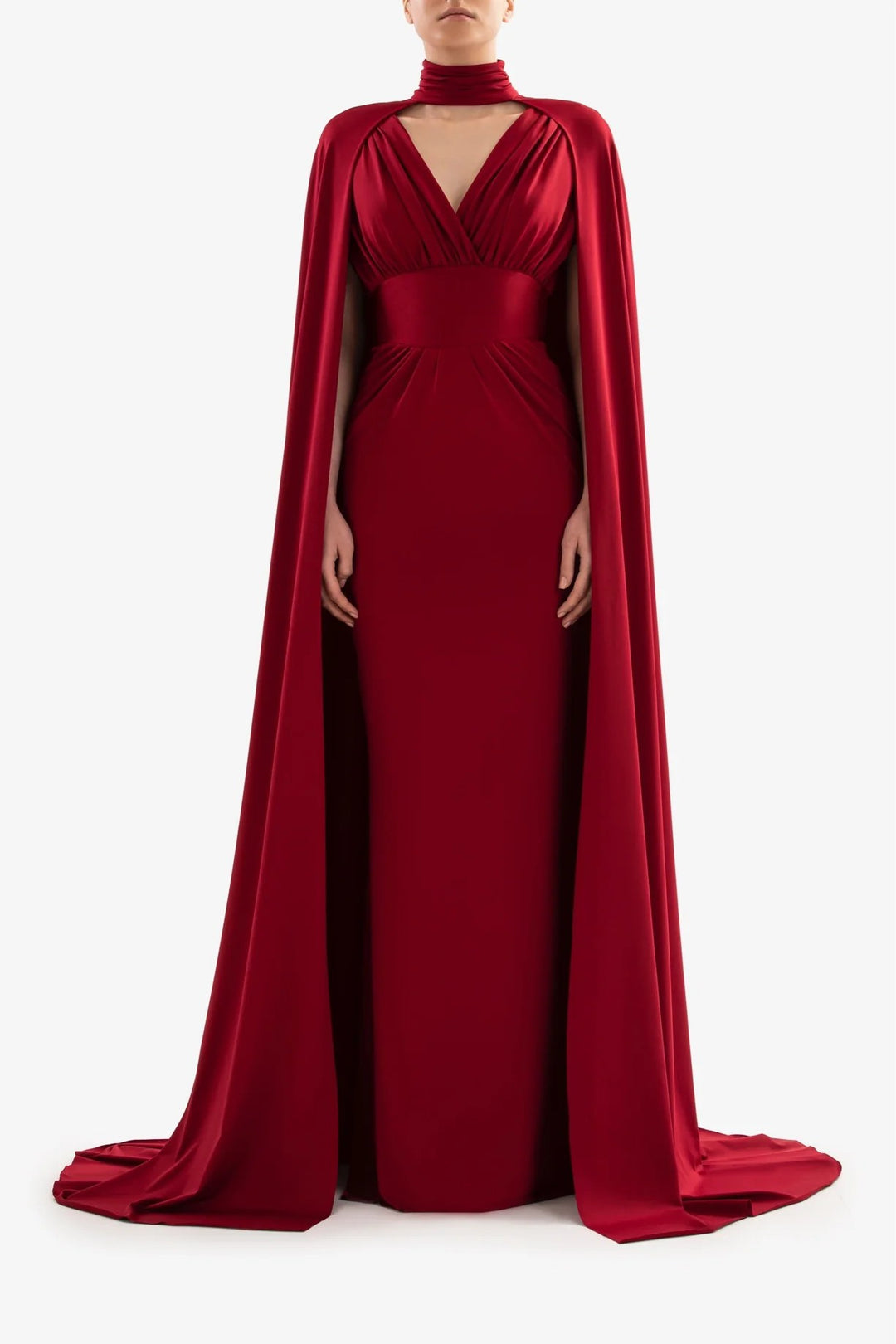 cape-draped gown with ruched wrap bodice – VALENCIA