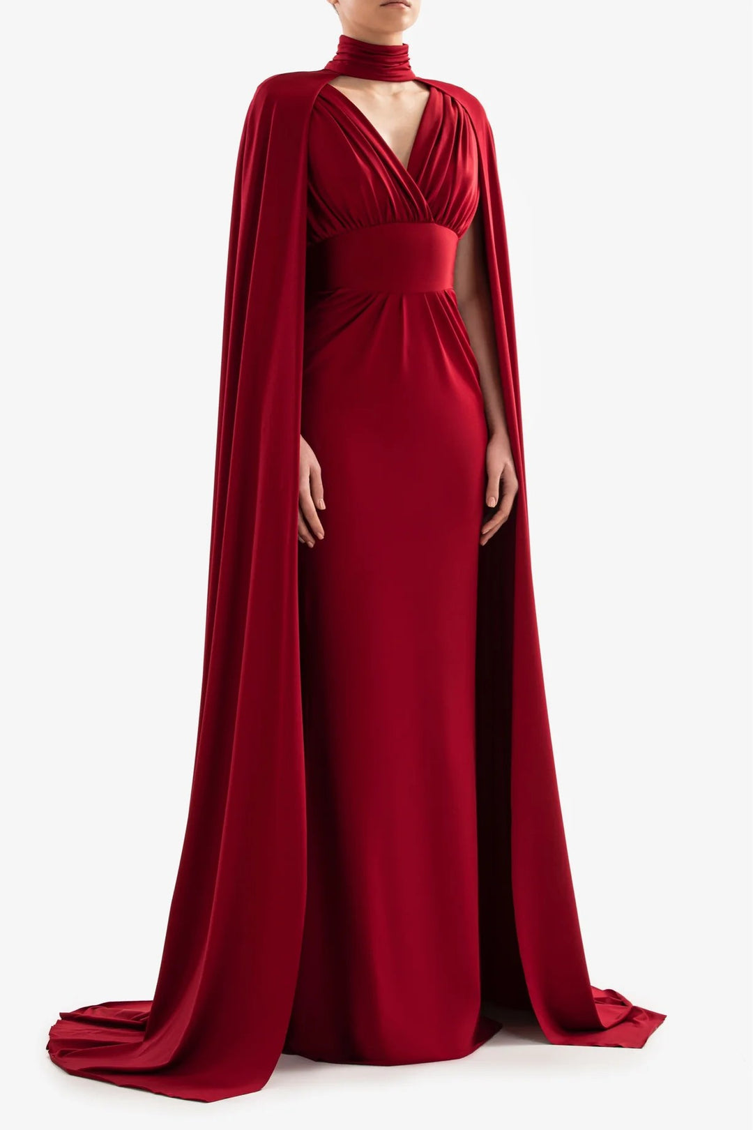 cape-draped gown with ruched wrap bodice – VALENCIA