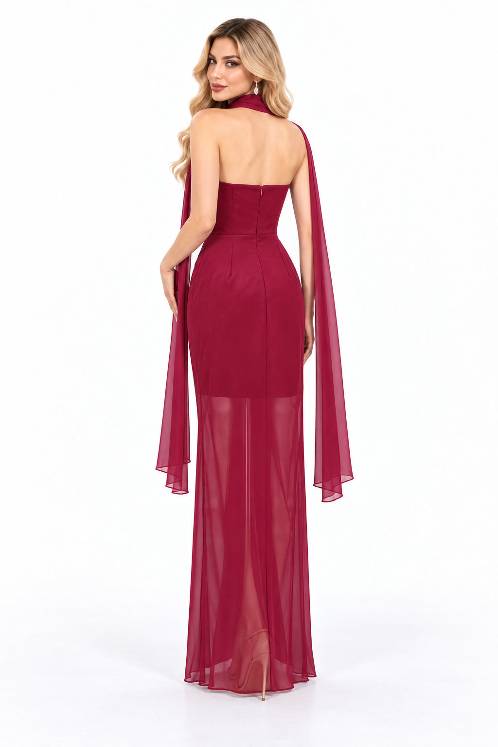 Pleated Draped Scarf Evening Gown - Solivene