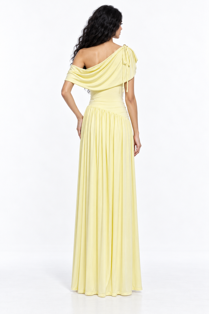 Asymmetric Ruched One-Shoulder Evening Gown - Rosavina