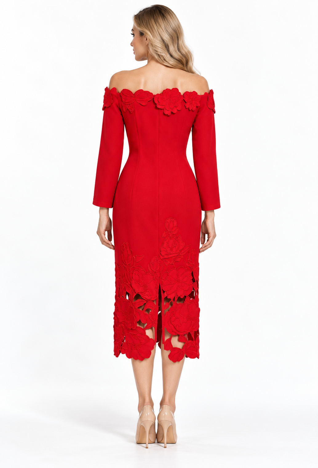Floral Cutout Off-Shoulder Midi Dress - Aquaflora