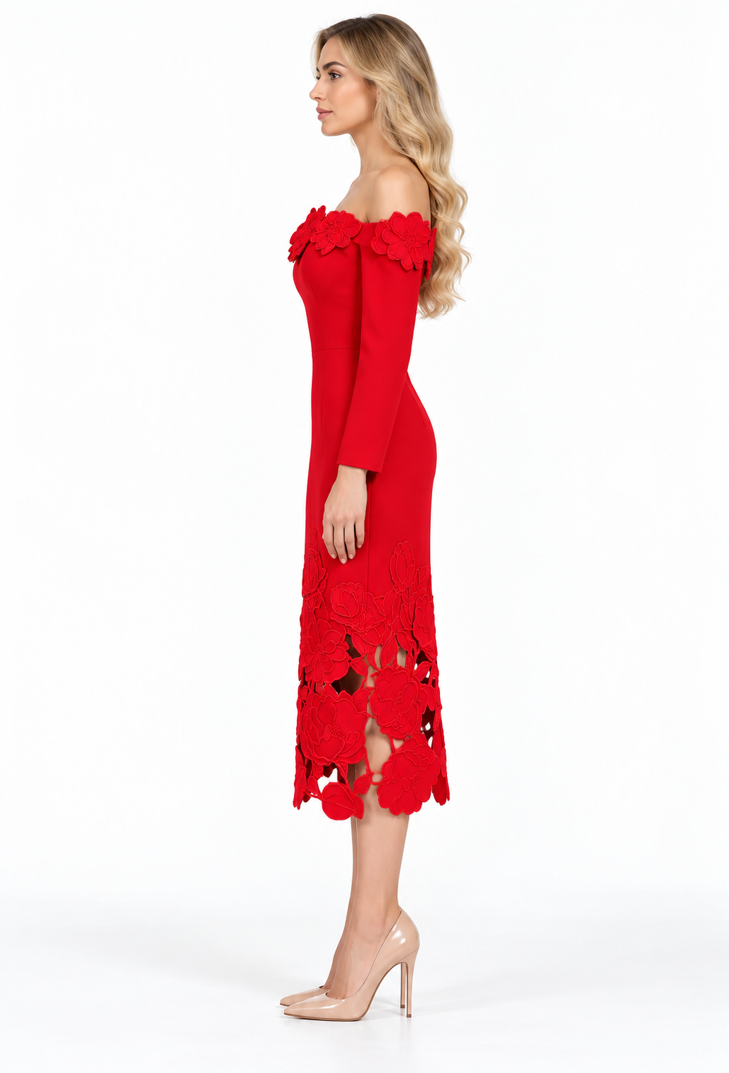 Floral Cutout Off-Shoulder Midi Dress - Aquaflora