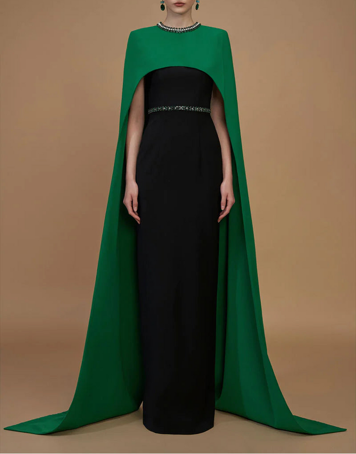 embellished cape gown with contrast drape – EVANGELINE