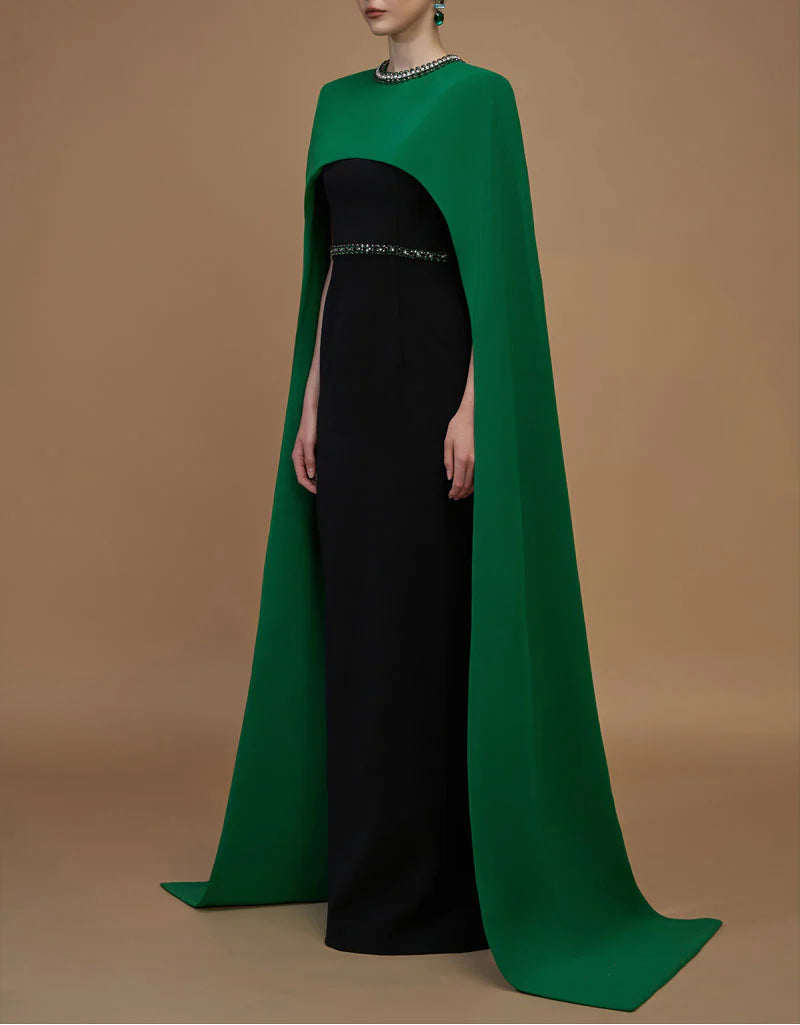 embellished cape gown with contrast drape – EVANGELINE