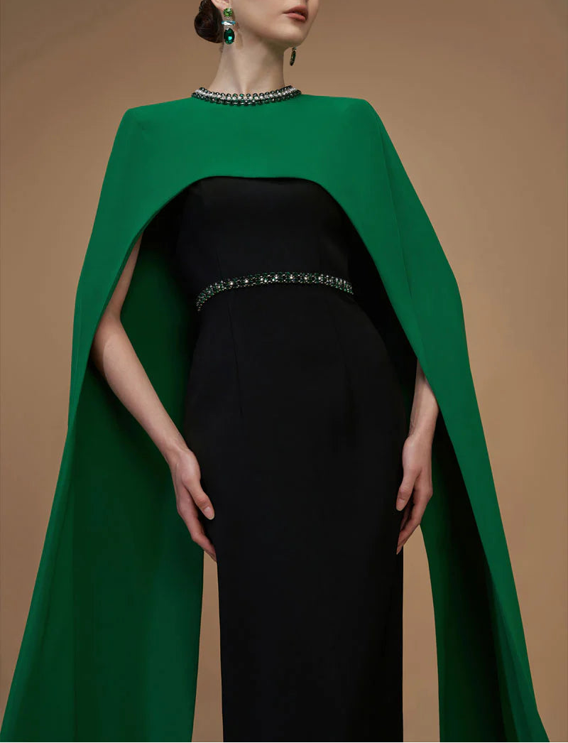embellished cape gown with contrast drape – EVANGELINE