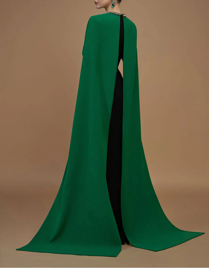 embellished cape gown with contrast drape – EVANGELINE