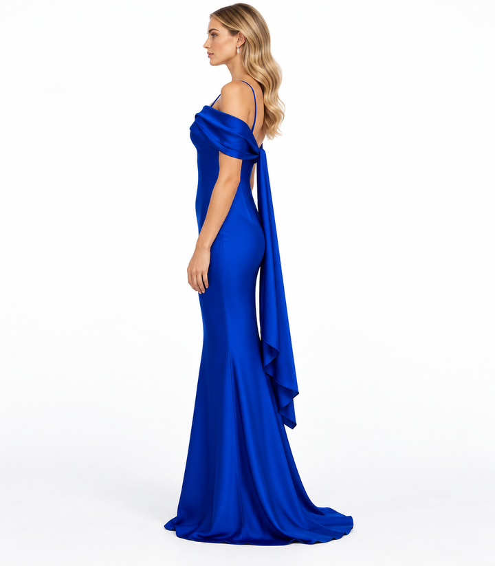 Cobalt Draped Satin Gown -Azuréva