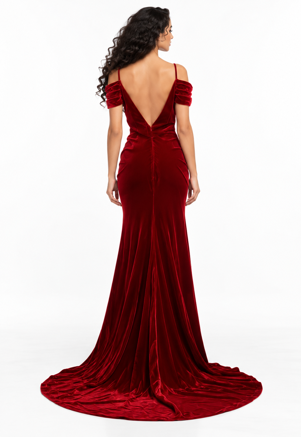 Ruby Velvet Draped Gown -Virelia