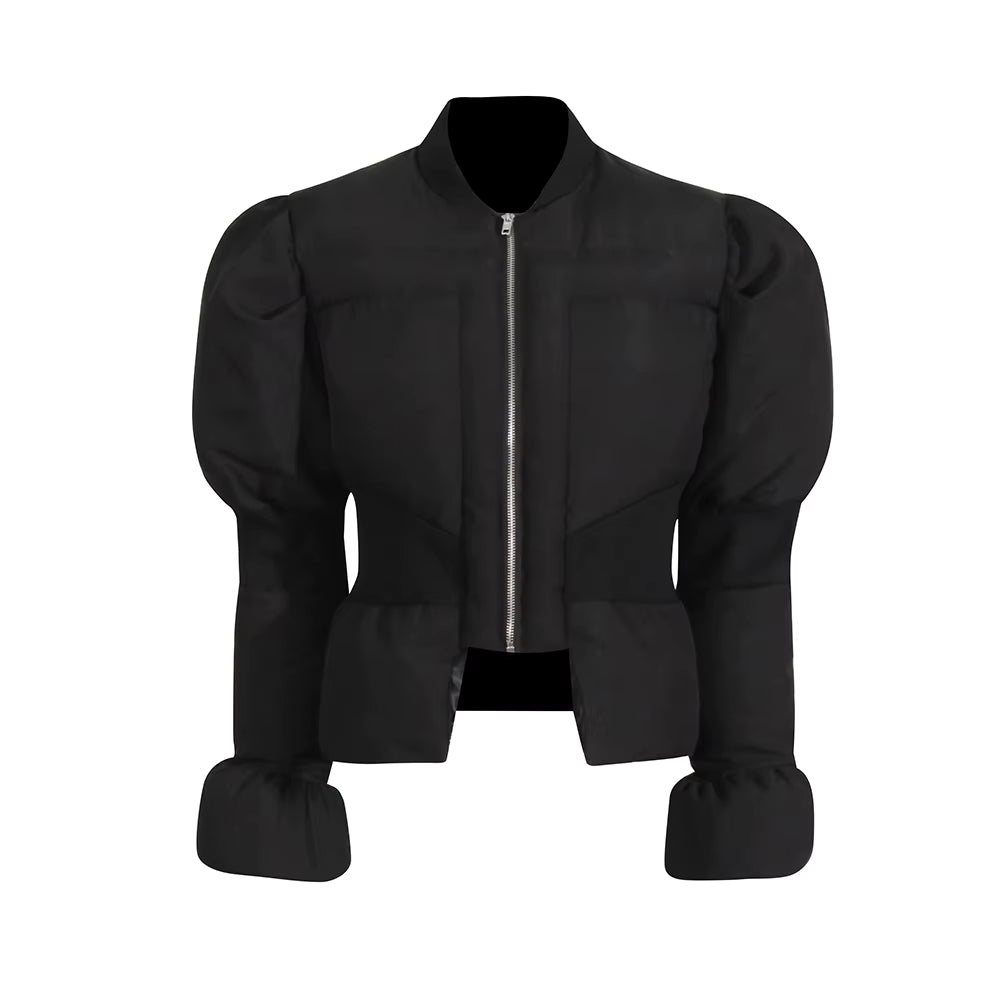 puff-sleeve cropped padded jacket with zip front – ARDENALI