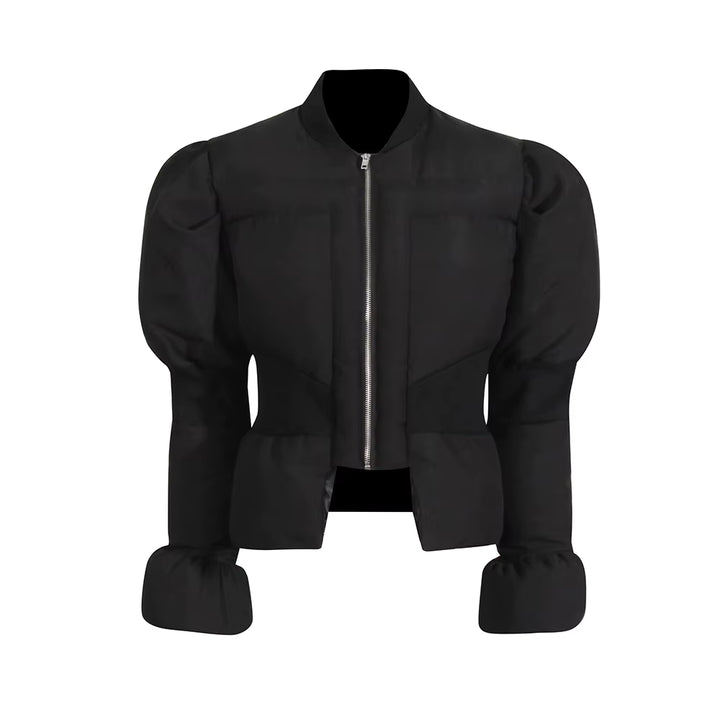 puff-sleeve cropped padded jacket with zip front – ARDENALI