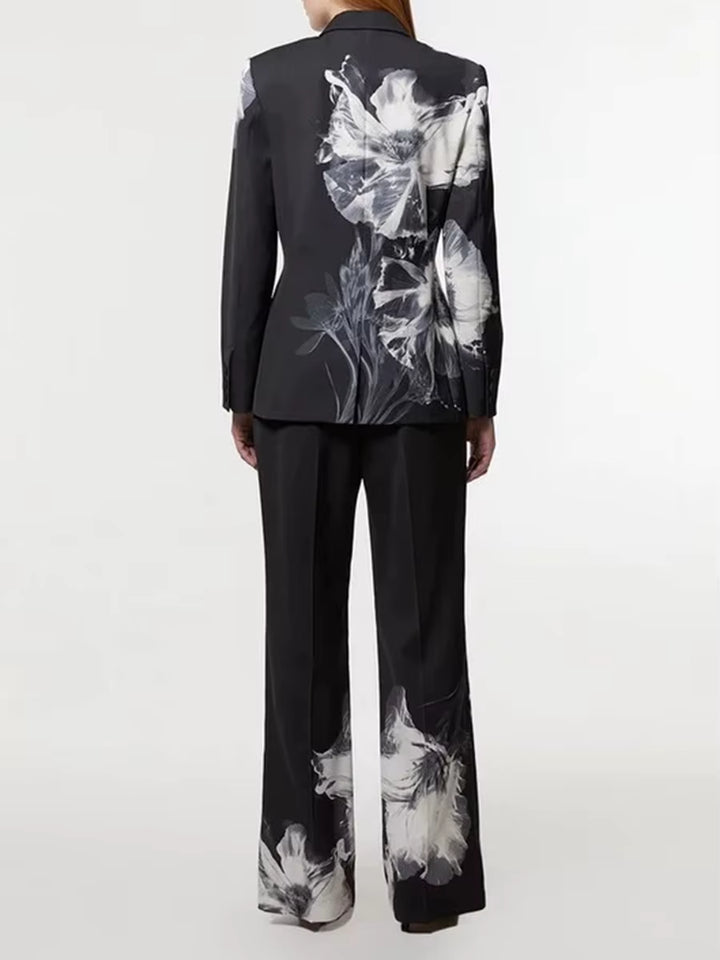 tailored blazer and wide-leg pants set with floral print – NOIRWO
